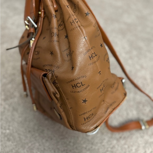 Vintage Made in Germany HCL Backpack Women Small Brown Leather Drawstring Bag main image 15